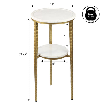 Seraphina 24.75" Industrial 2-Tier Metal Frame Drink Table and Decorative End Table with White Marble Round Top